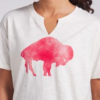 T-shirt col en V flammé Buffalo Bills crème Fanatics pour femme