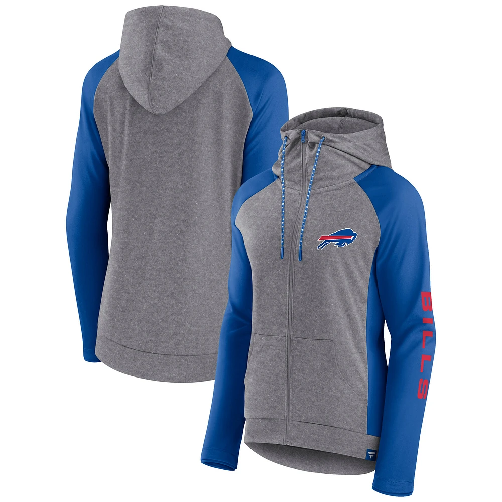 Women's Fanatics  Heather Gray/College Royal Buffalo Bills Blind Side Lightweight Full-Zip Hoodie