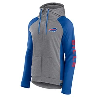 Women's Fanatics  Heather Gray/College Royal Buffalo Bills Blind Side Lightweight Full-Zip Hoodie