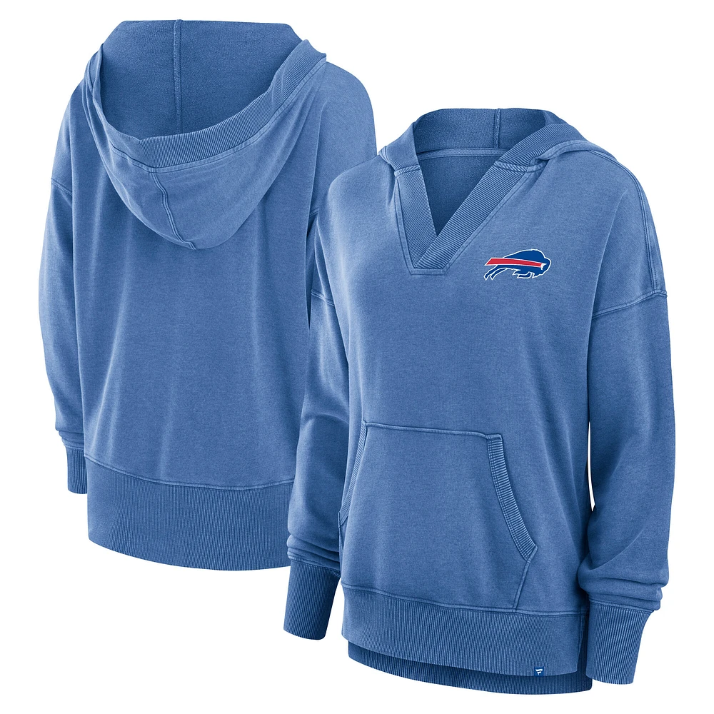 Women's Fanatics  Heather Royal Buffalo Bills Initiative Snow Wash French Terry V-Neck Pullover Hoodie