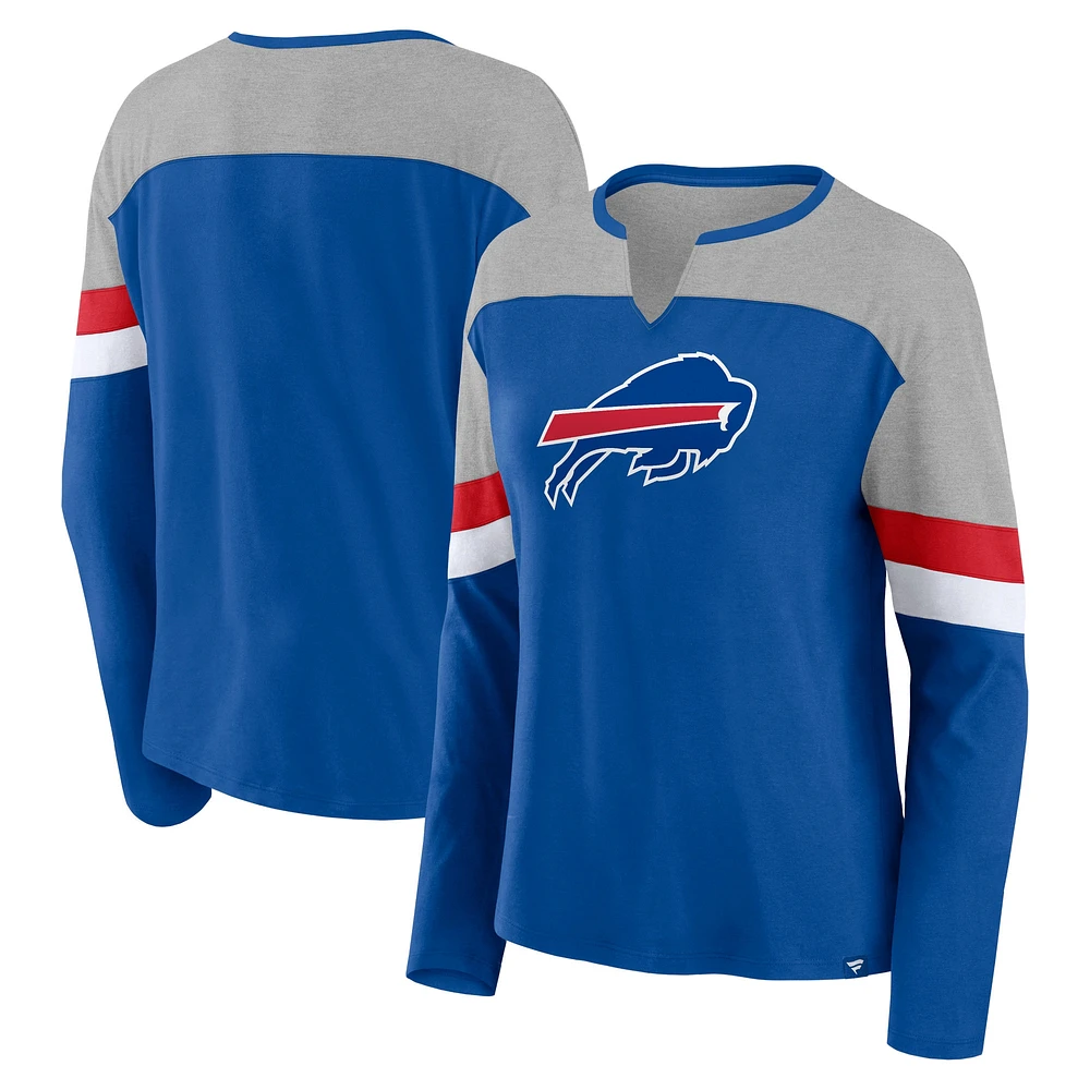 Women's Fanatics  Royal/Heather Gray Buffalo Bills Chevron V-Neck Long Sleeve T-Shirt