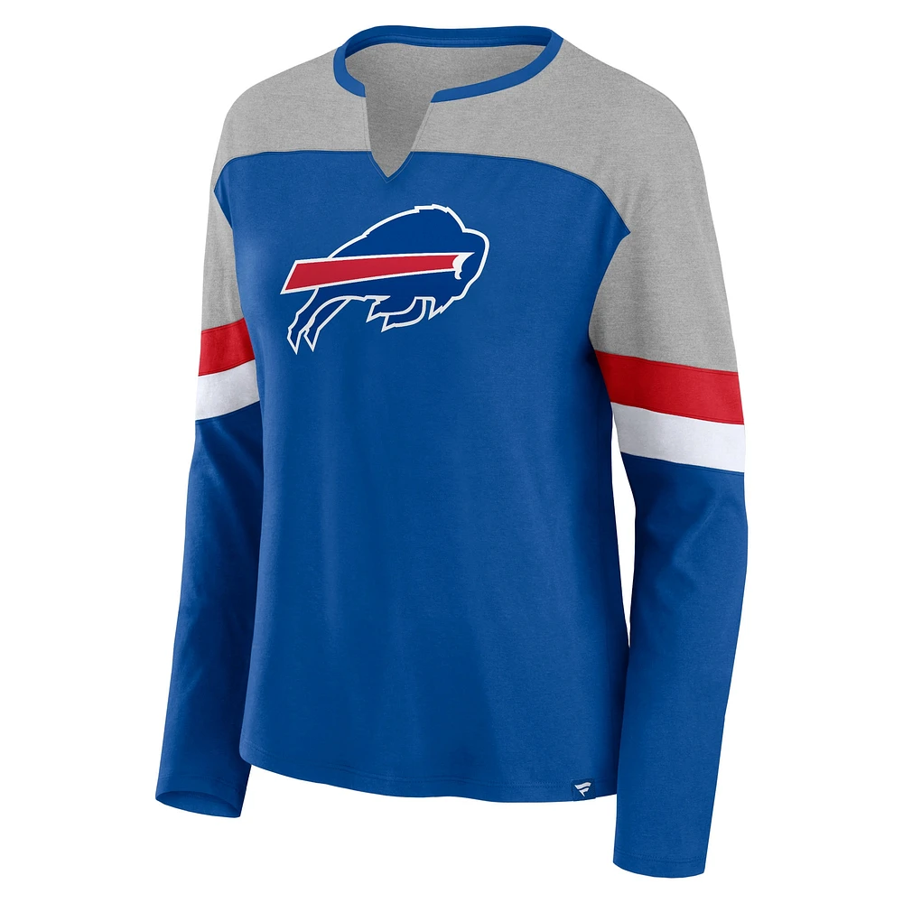 Women's Fanatics  Royal/Heather Gray Buffalo Bills Chevron V-Neck Long Sleeve T-Shirt