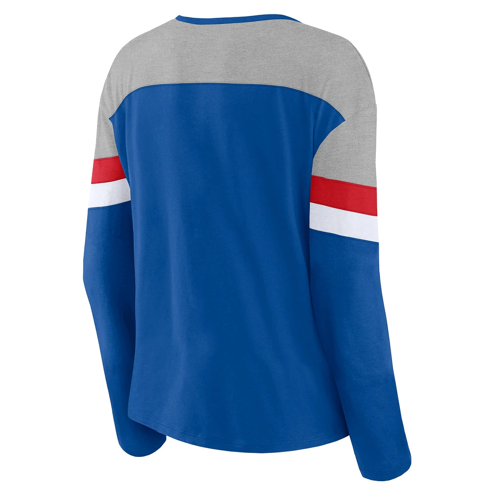 Women's Fanatics  Royal/Heather Gray Buffalo Bills Chevron V-Neck Long Sleeve T-Shirt