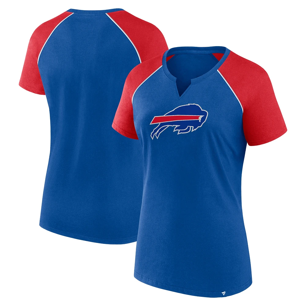 T-shirt raglan pailleté pour femme Fanatics Royal/Red Buffalo Bills