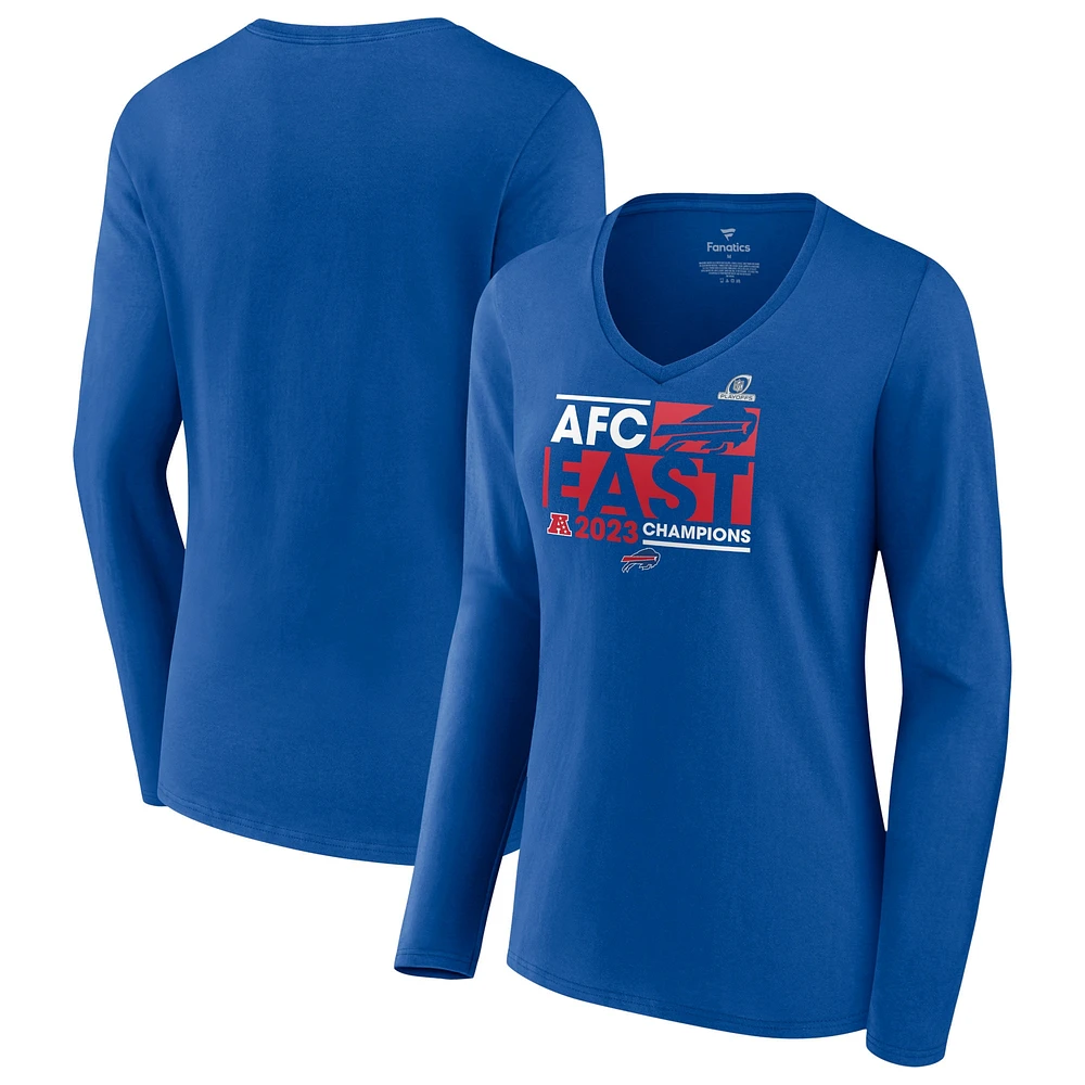 Fanatics pour femmes Royal Buffalo Bills 2023 AFC East Division Champions Conquer T-shirt à manches longues et col en V