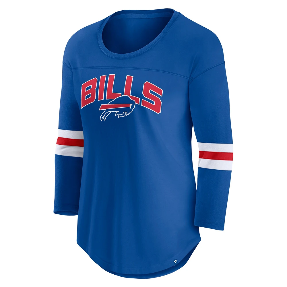 T-shirt à manches 3/4 avec logo Arch de la première équipe des Buffalo Bills Fanatics Royal pour femmes