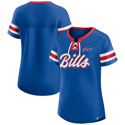 T-shirt à lacets et col en V emblématique Bling Athena Fanatics Royal Buffalo Bills pour femmes