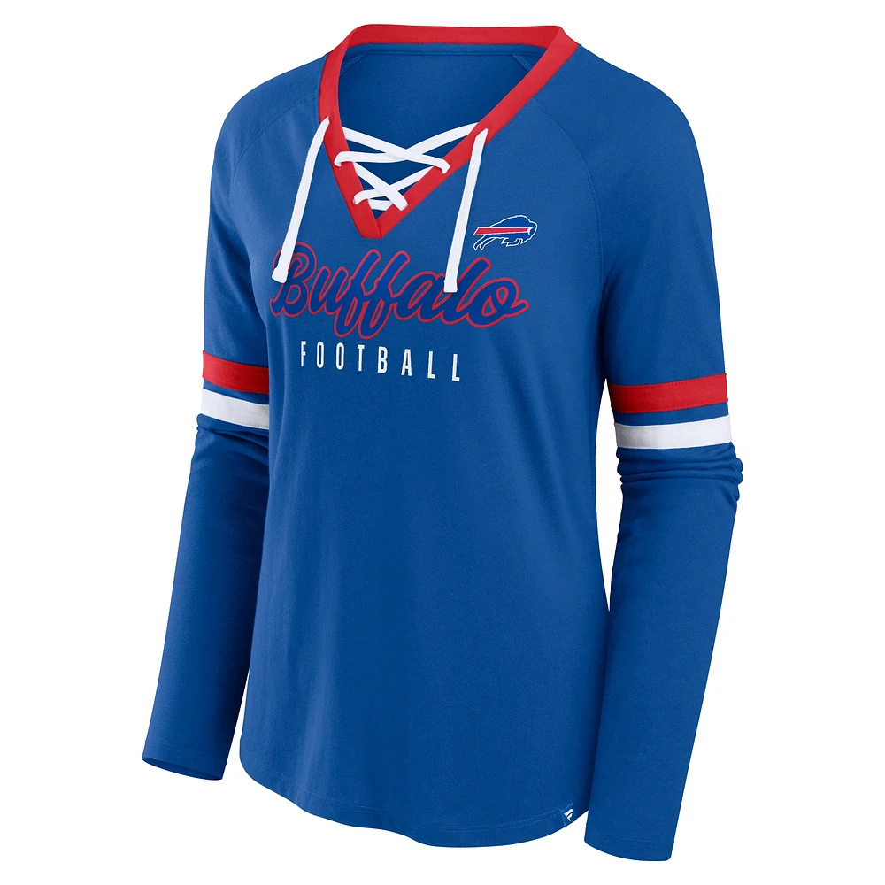 Women's Fanatics Royal Buffalo Bills Won and Done Lace-Up Long Sleeve Fashion Top