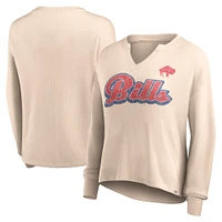 Women's Fanatics Tan Buffalo Bills Go For It Notch Neck Waffle Knit Lightweight Long Sleeve T-Shirt