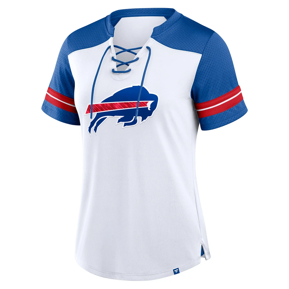 T-shirt à lacets primaire fanatiques blanc/Royal Buffalo Bills pour femmes