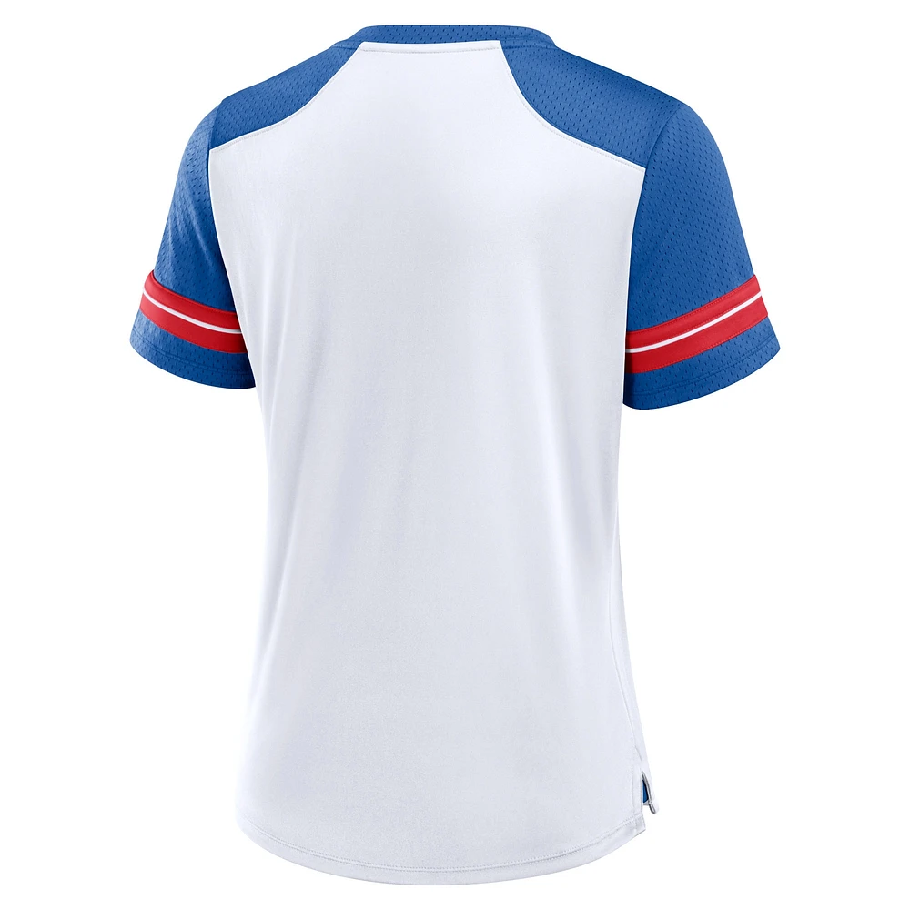 T-shirt à lacets primaire fanatiques blanc/Royal Buffalo Bills pour femmes