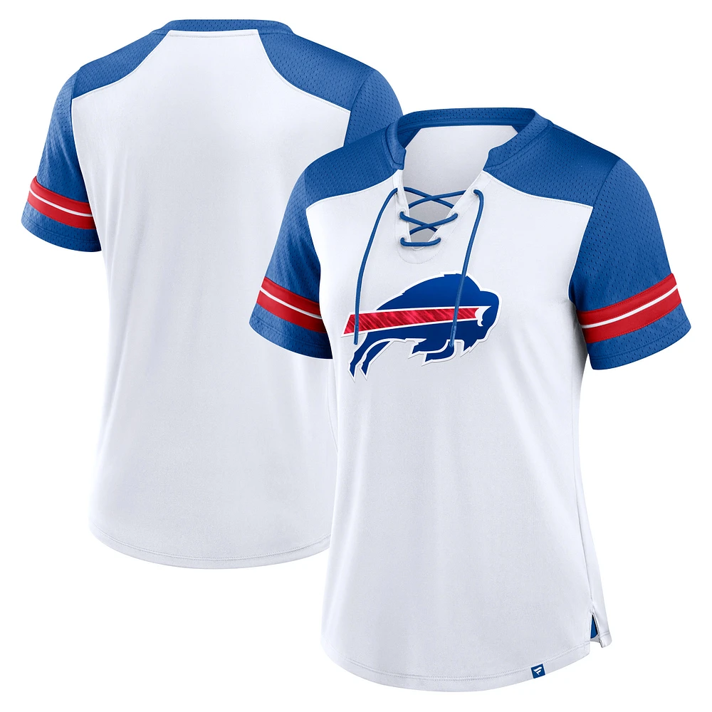 T-shirt à lacets primaire fanatiques blanc/Royal Buffalo Bills pour femmes