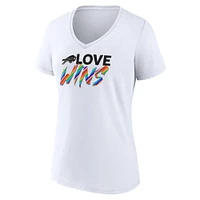 T-shirt blanc à col en V Fanatics pour femmes Buffalo Bills Love Wins