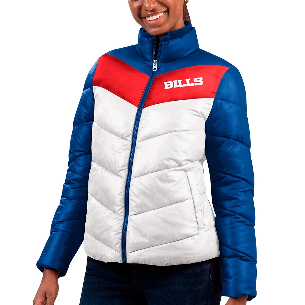 Veste matelassée entièrement zippée New Star G-III 4Her par Carl Banks pour femmes, blanc/Royal Buffalo Bills