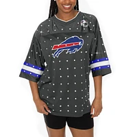 Women's Gameday Couture Anthracite Buffalo Bills Kickoff Time Allover Rhinestone Sports Stripe Jersey V-Neck T-Shirt