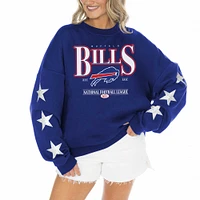 Women's Gameday Couture Royal Buffalo Bills Rhinestone Star Sleeve Settle the Score Tri-Blend Pullover Sweatshirt