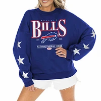 Women's Gameday Couture Royal Buffalo Bills Rhinestone Star Sleeve Settle the Score Tri-Blend Pullover Sweatshirt