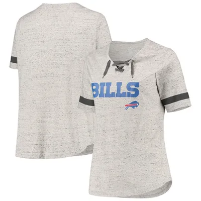 Buffalo Bills Women's Plus Lace-Up V-Neck T-Shirt - Heathered Gray