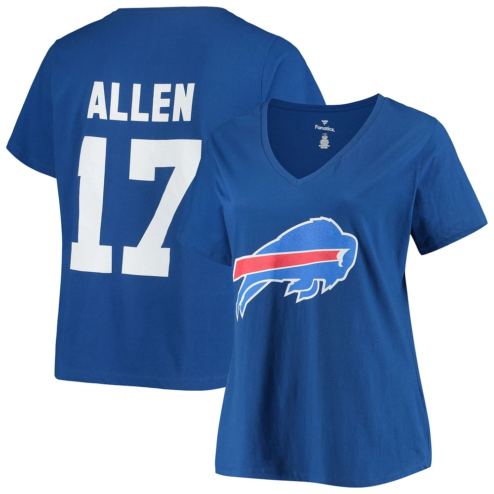 Josh Allen Royal Buffalo Bills T-shirt à col en V pour femmes, taille plus, Fair Catch Name & Number