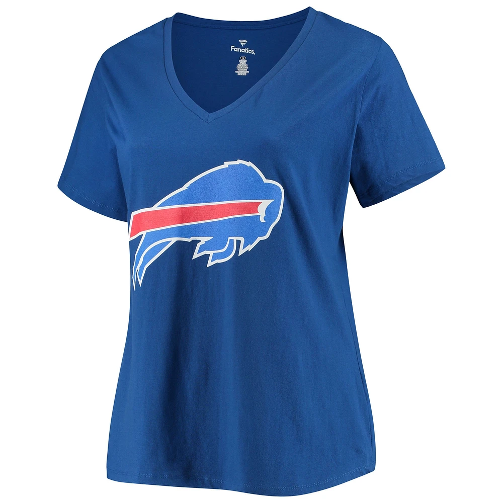 Josh Allen Royal Buffalo Bills T-shirt à col en V pour femmes, taille plus, Fair Catch Name & Number