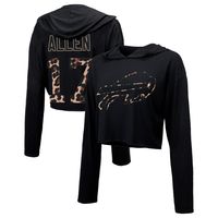 Women's Majestic Threads Josh Allen Black Buffalo Bills Leopard Player Name & Number Long Sleeve Cropped Hoodie