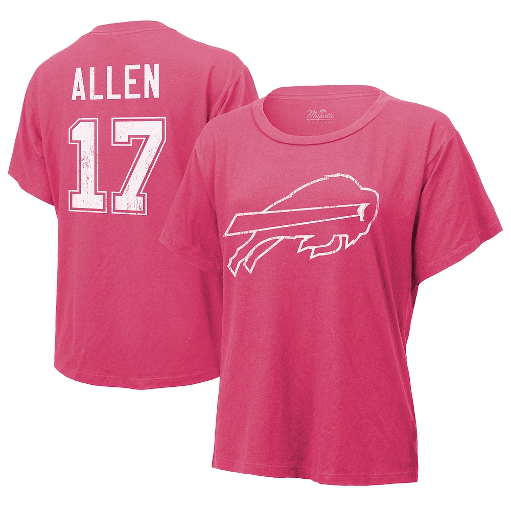 T-shirt Majestic Threads Josh Allen pour femmes, rose Buffalo Bills, nom et numéro