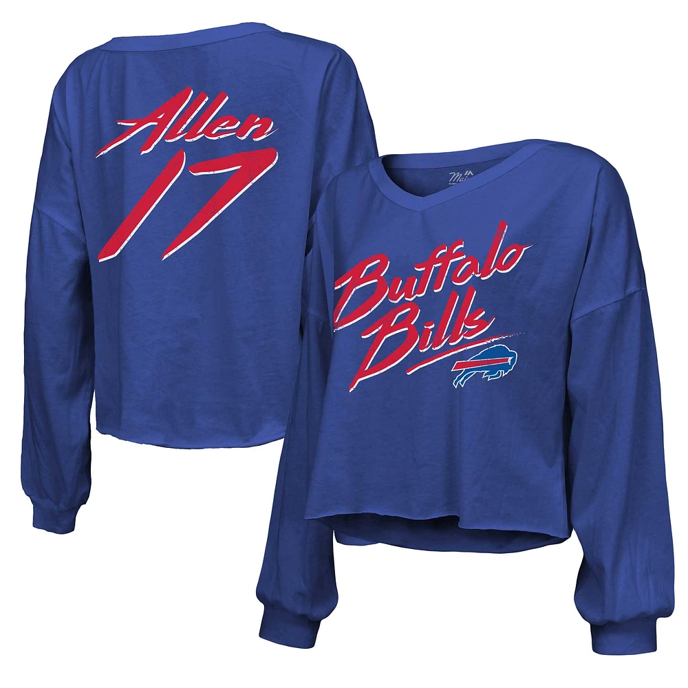 Majestic Threads Josh Allen Royal Buffalo Bills Nom et numéro pour femme - T-shirt court à manches longues col en V avec inscription