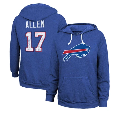 Women's Majestic Threads Josh Allen  Royal Buffalo Bills Name & Number Tri-Blend Pullover Hoodie