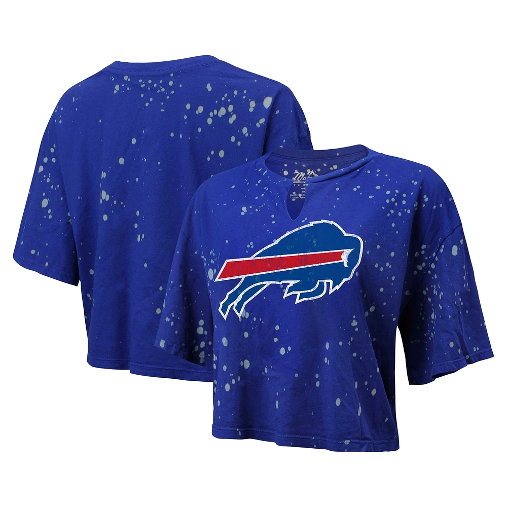 Women's Majestic Threads Royal Buffalo Bills Bleach Splatter Notch Neck Crop T-Shirt