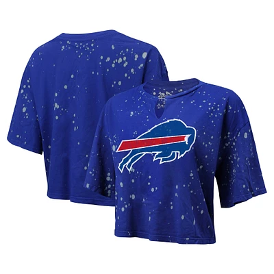 T-shirt court à col cranté Majestic Threads Royal Buffalo Bills Bleach Splatter pour femmes