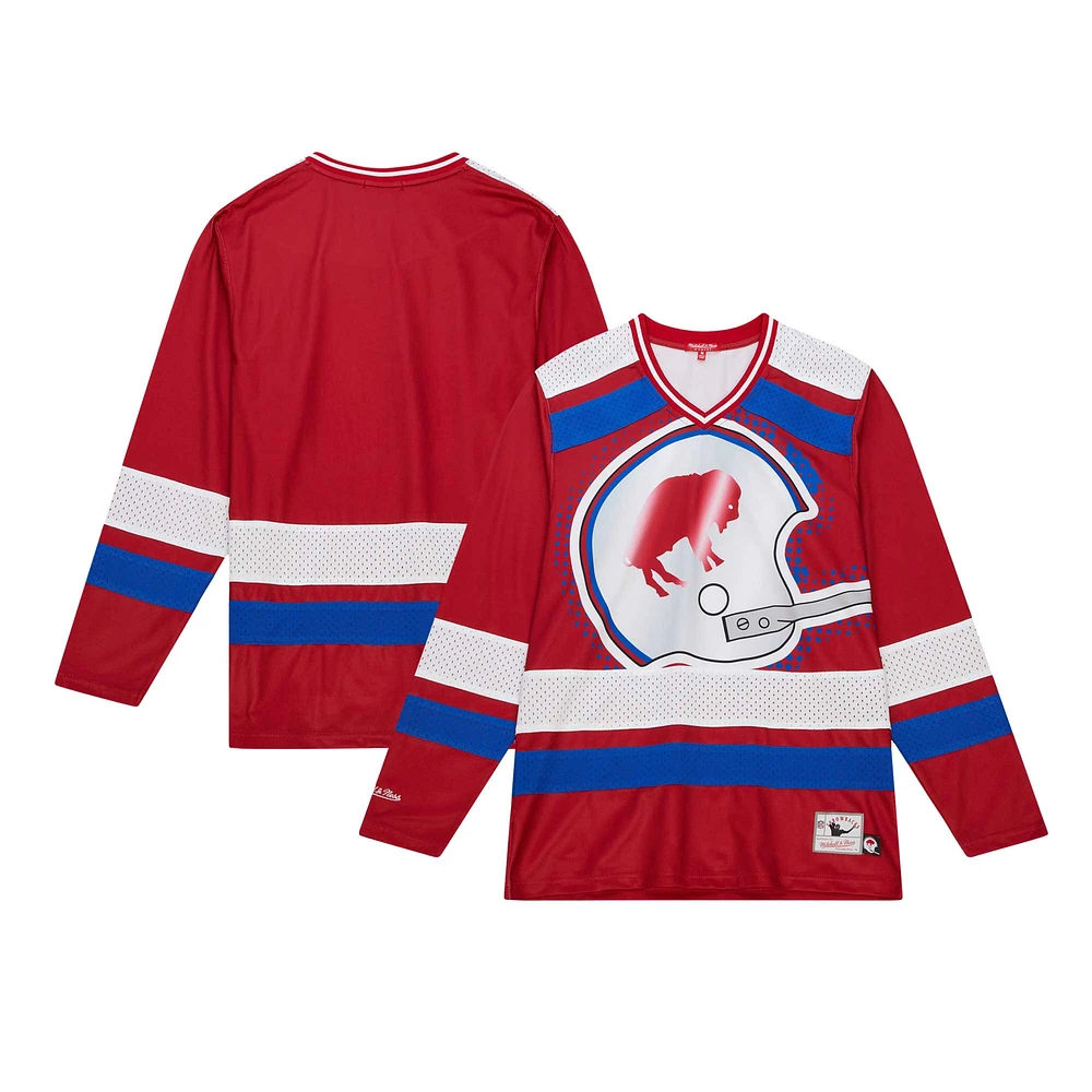 T-shirt rouge en jersey à manches longues Mitchell & Ness Buffalo Bills Big Face 7.0 pour femme