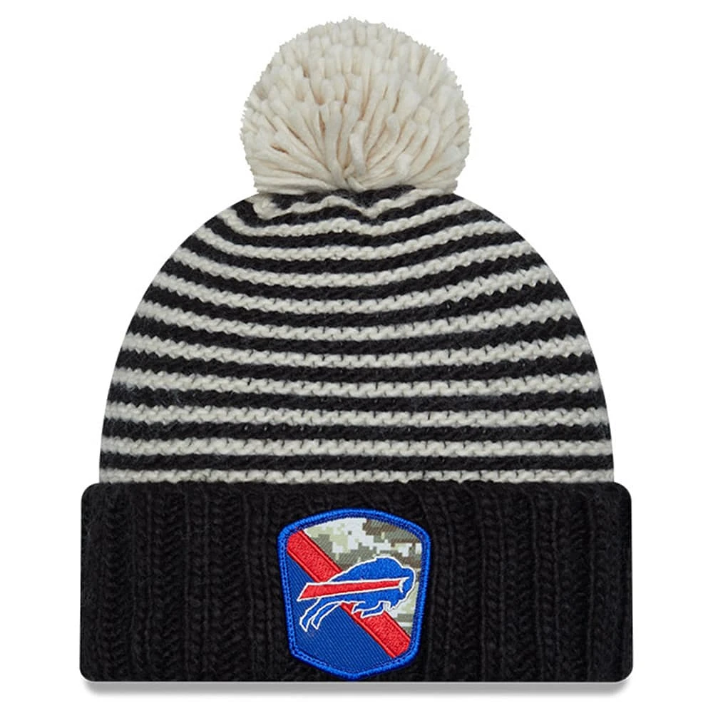 Bonnet en tricot à pompon à revers New Era Buffalo Bills 2023 Salute To Service pour femme noir