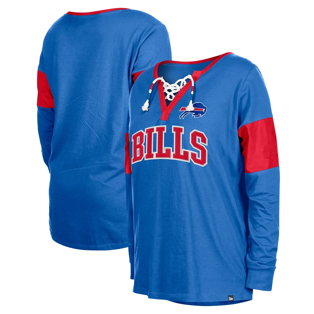 T-shirt à manches longues et col cranté lacets Royal Buffalo Bills New Era pour femme