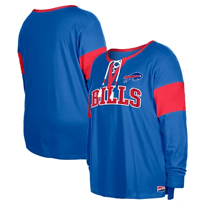 T-shirt à manches longues lacets et col cranté New Era Royal Buffalo Bills pour femme, grande taille