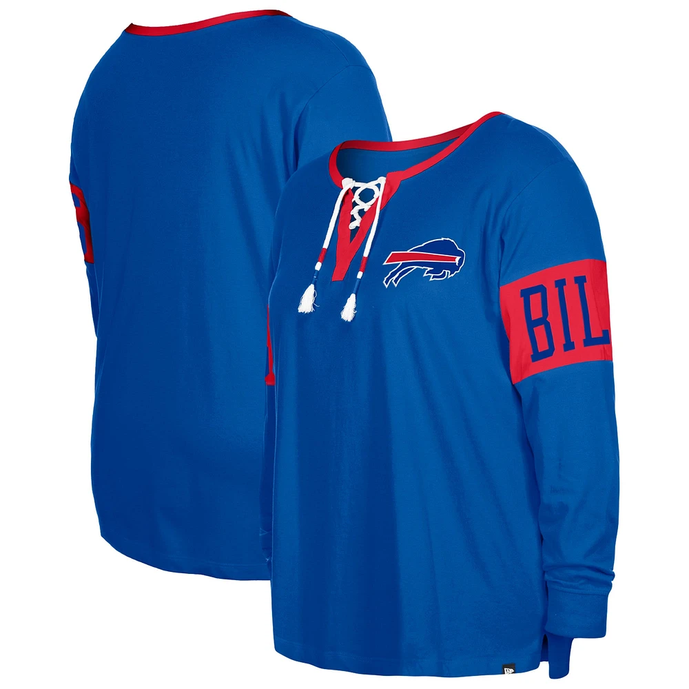 Women's New Era  Royal Buffalo Bills Plus Lace-Up Notch Neck Long Sleeve T-Shirt