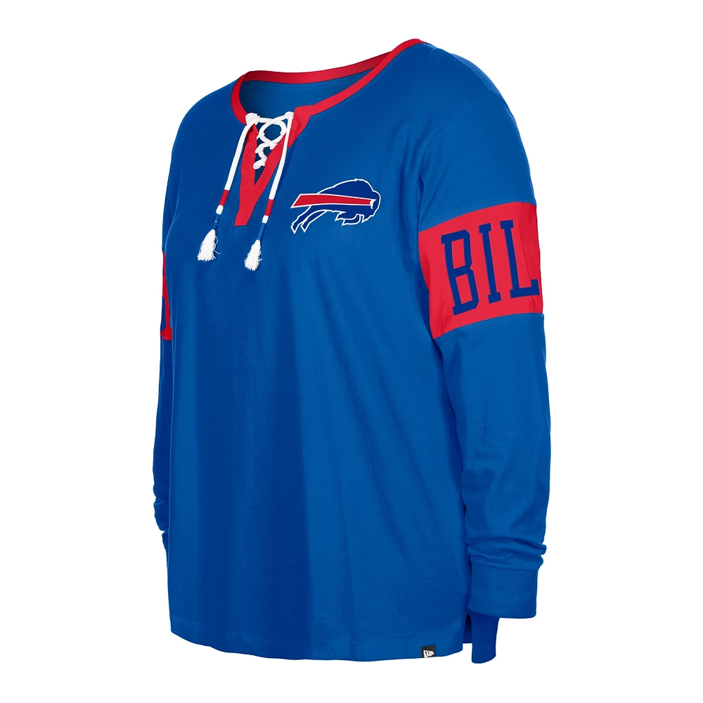 T-shirt à manches longues col cranté Royal Buffalo Bills de New Era pour femme