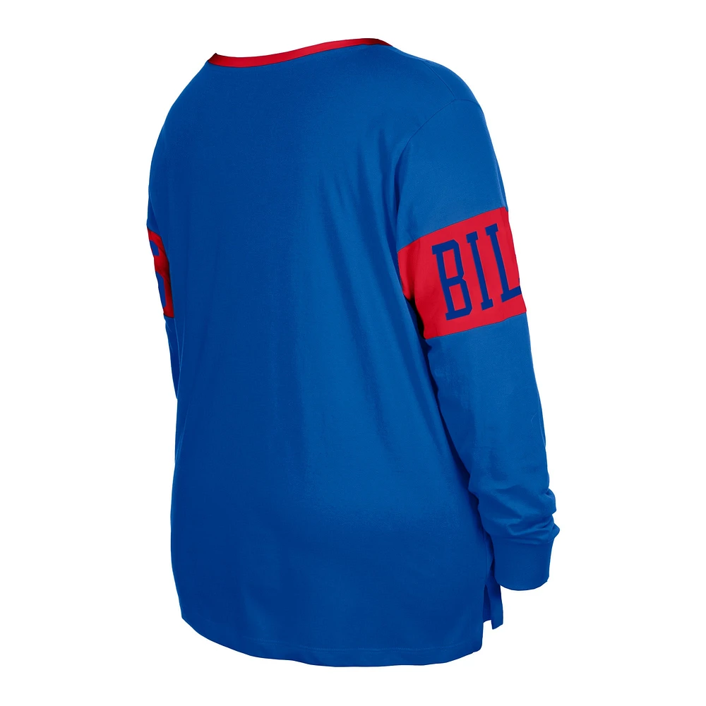 T-shirt à manches longues col cranté Royal Buffalo Bills de New Era pour femme