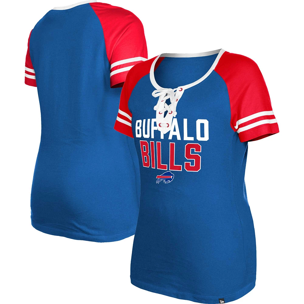 Women's New Era  Royal Buffalo Bills Raglan Lace-Up T-Shirt