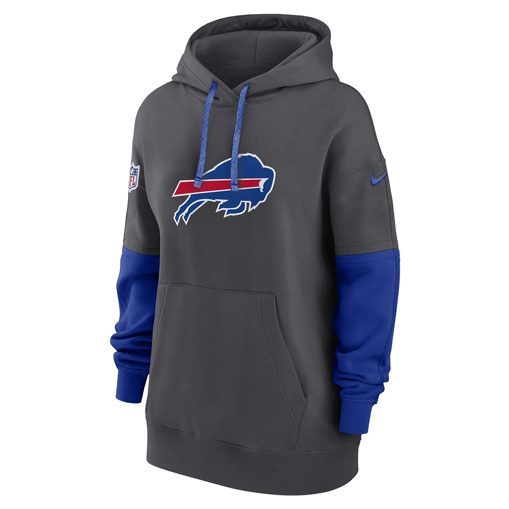 Women's Nike Anthracite Buffalo Bills 2024 Sideline Essential Fleece Pullover Hoodie