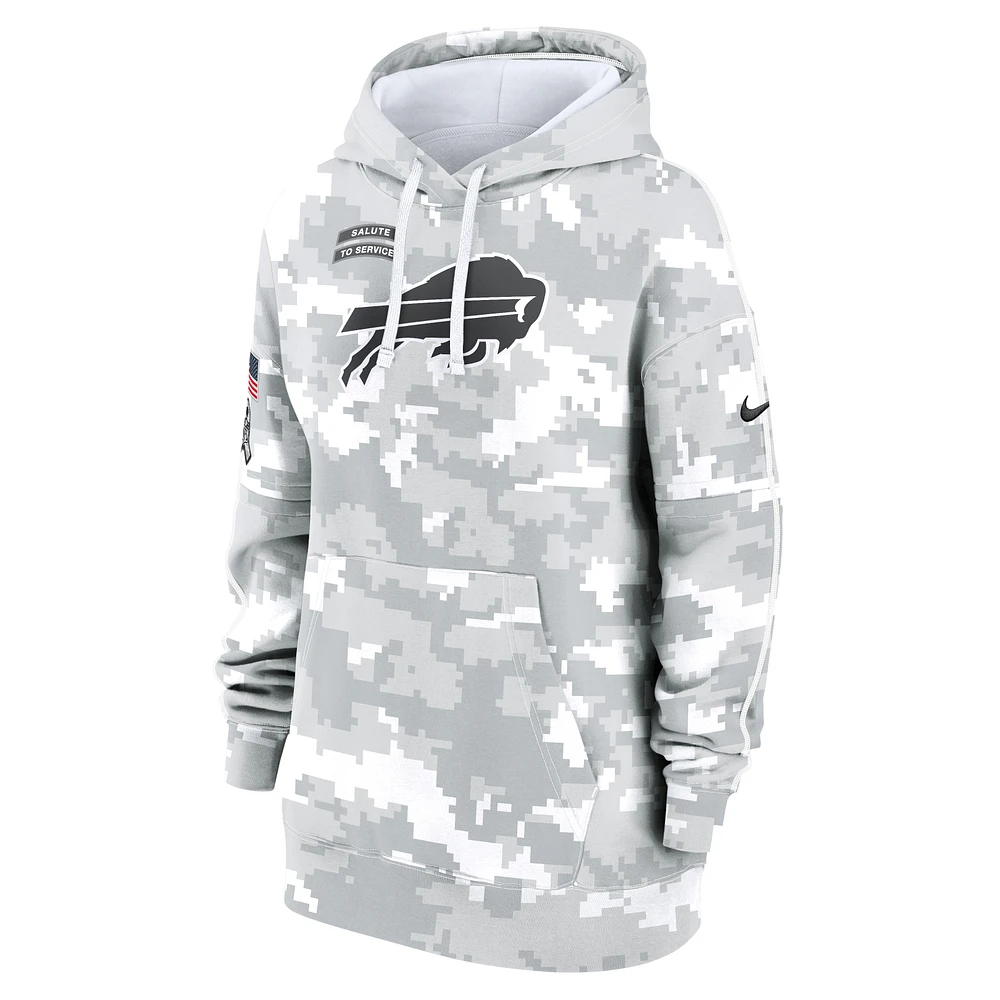 Women's Nike Arctic Camo Buffalo Bills 2024 Salute To Service Club Fleece Oversized Pullover Hoodie