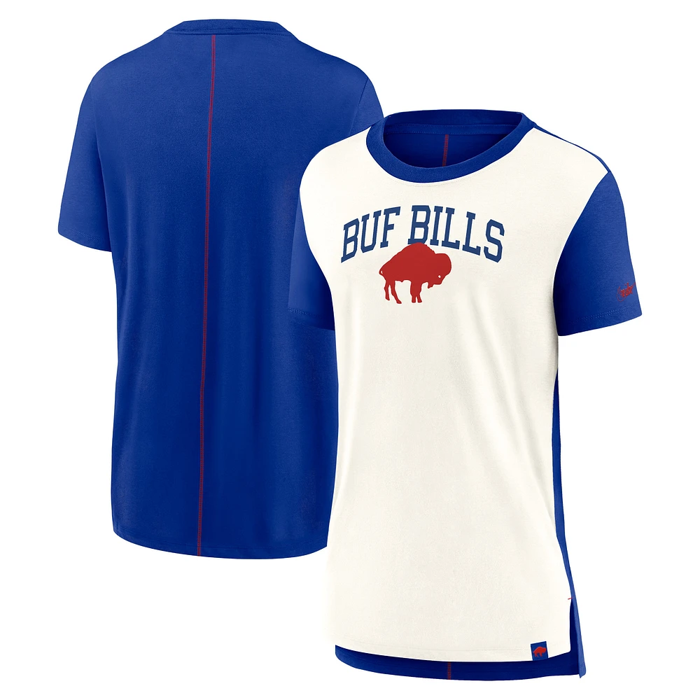 T-shirt à trois mélanges Nike crème/Royal Buffalo Bills pour femmes