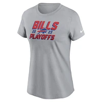 T-shirt emblématique Nike gris Buffalo Bills 2023 NFL Playoffs pour femme