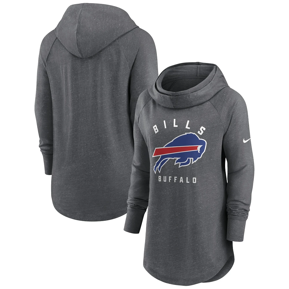 Women's Nike Heather Charcoal Buffalo Bills Raglan Funnel Neck Pullover Hoodie