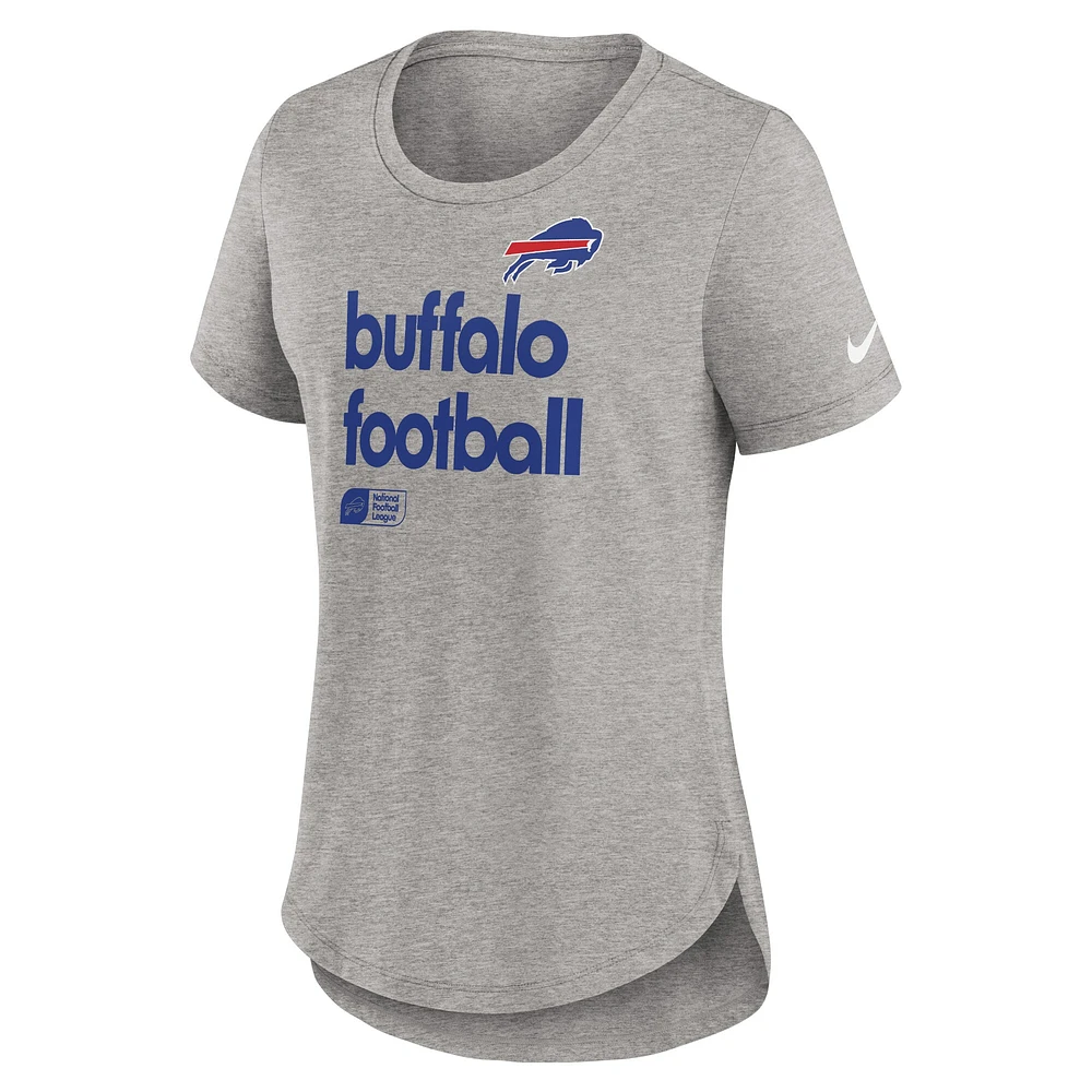 T-shirt Nike gris chiné pour femme Buffalo Bills Team Shout-Out Tri-Blend