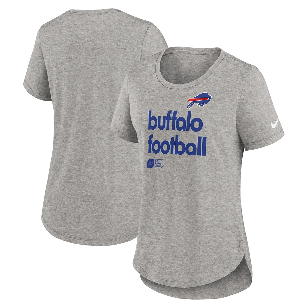T-shirt Nike gris chiné pour femme Buffalo Bills Team Shout-Out Tri-Blend
