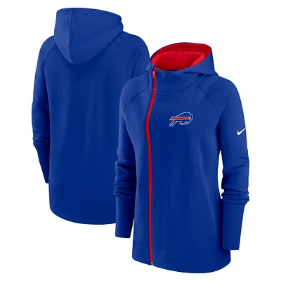 Sweat à capuche asymétrique raglan entièrement zippé Nike Royal Buffalo Bills pour femme