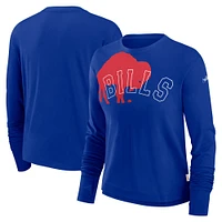 T-shirt à manches longues court et tendance avec logo superposé des Royal Buffalo Bills pour femme de Nike
