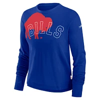 T-shirt à manches longues court et tendance avec logo superposé des Royal Buffalo Bills pour femme de Nike