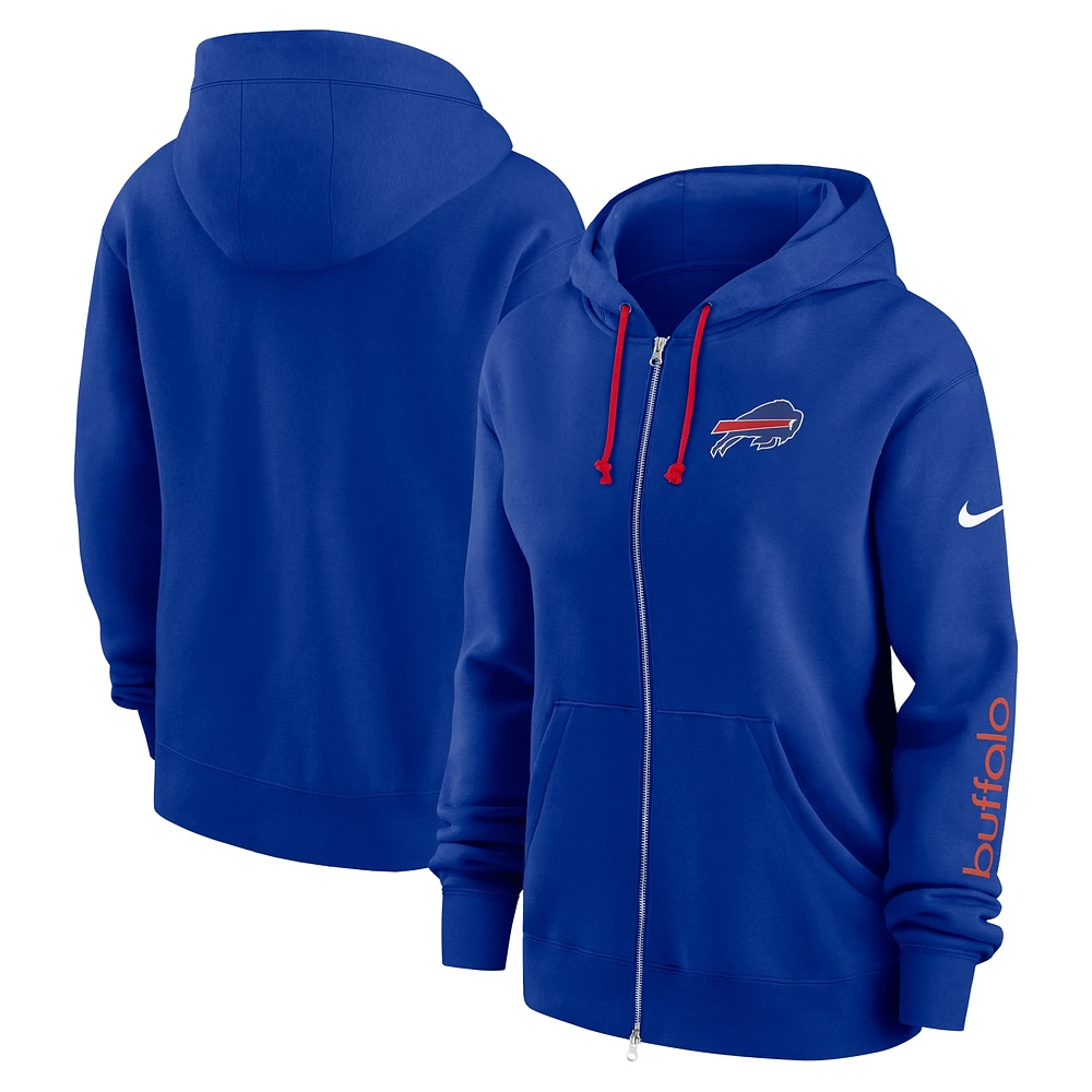 Sweat à capuche entièrement zippé Nike Royal Buffalo Bills Phoenix pour femme