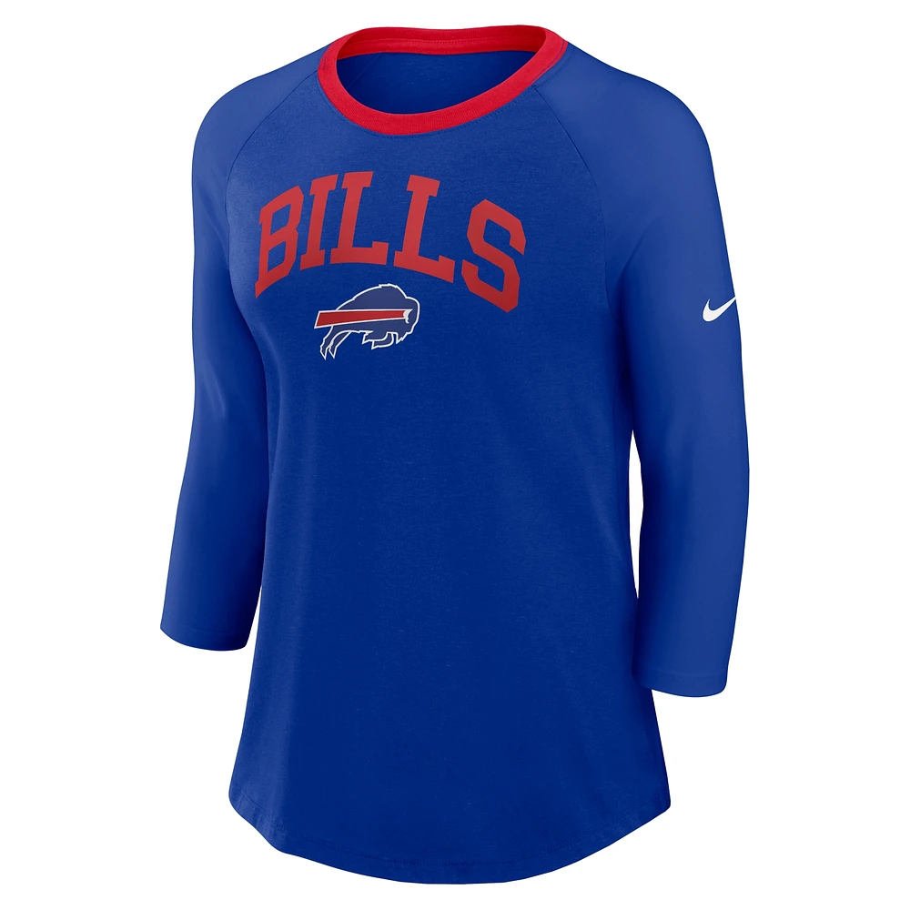 Women's Nike Royal Buffalo Bills Raglan 3/4 Sleeve T-Shirt